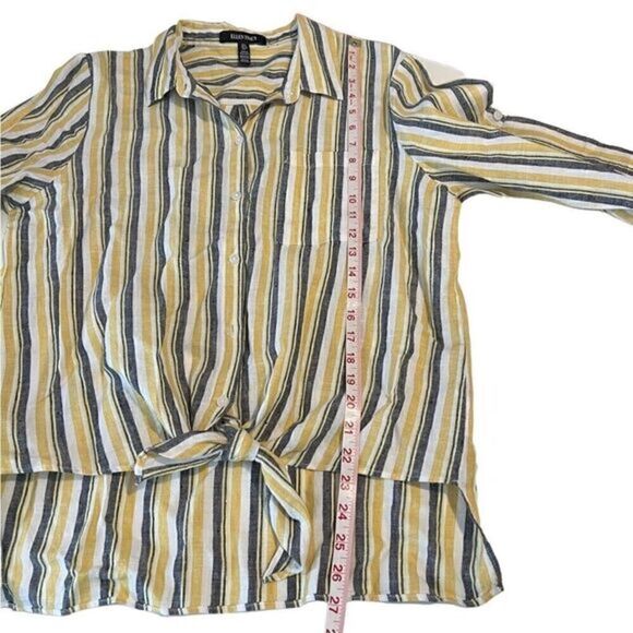 Ellen Tracy Linen Front Tie Button Down Collar Stripe Top Women's Size L - Picture 5 of 16